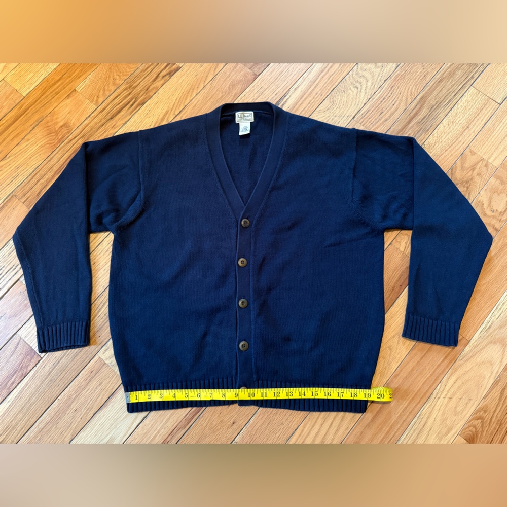 LL Bean Cardigan Sweater Knit Button Up Grandpa Navy Blue Men’s Size L Reg 0KU38 - Picture 9 of 12